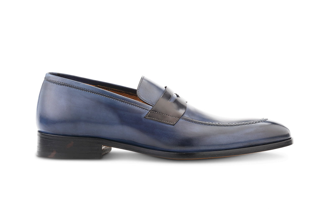 Penny Loafer Avio Antique And Black Leather - Ace Marks