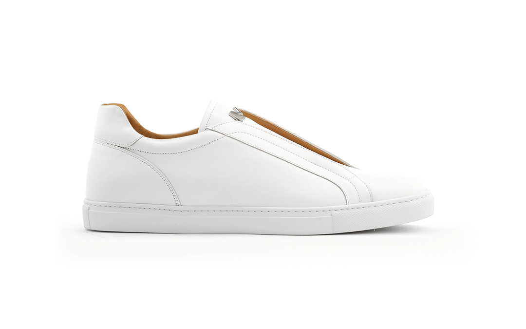 elastic slip on dress sneaker in white