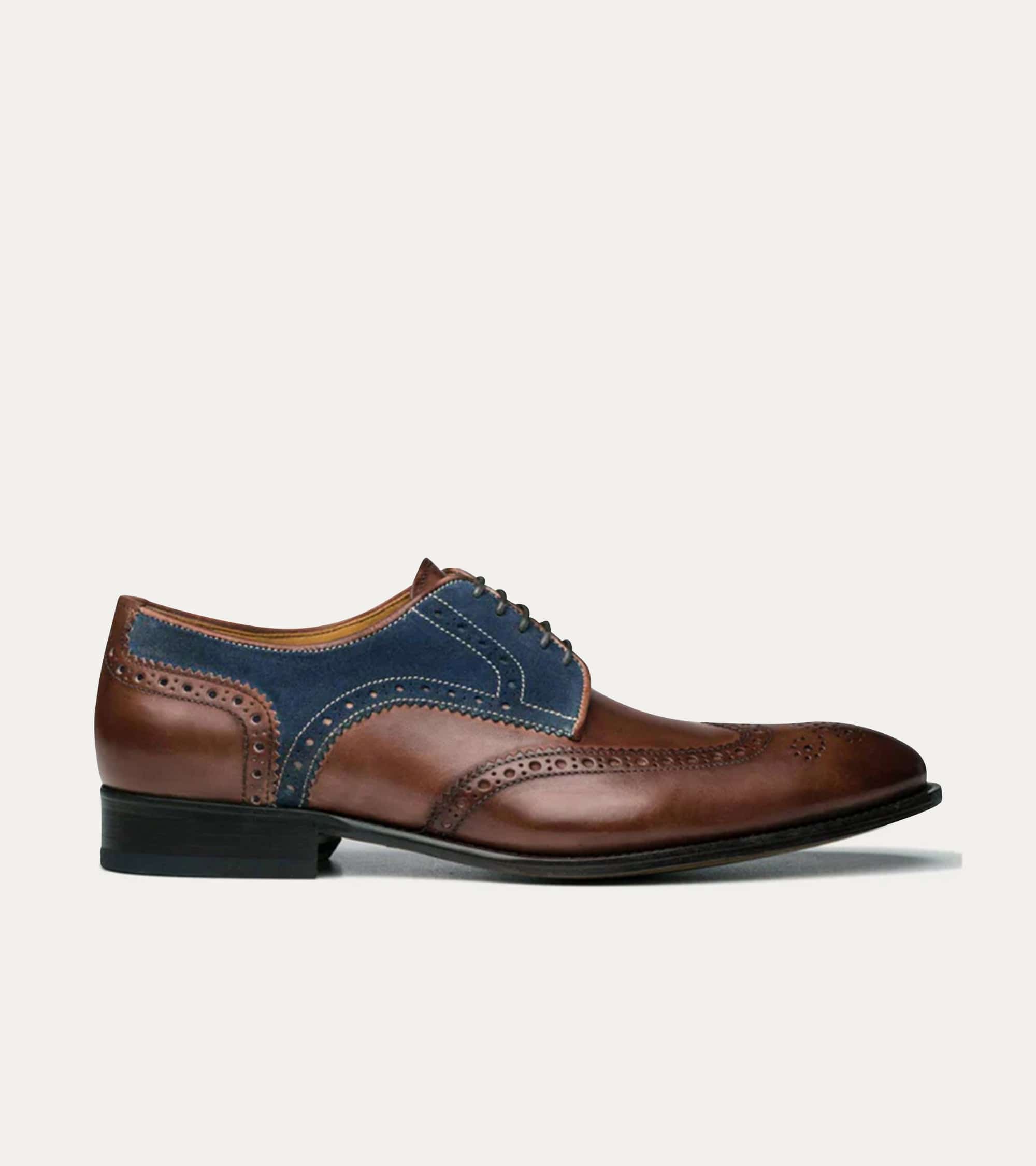 Dress Shoe Wingtip Brown Antique & Blue Suede Ace Marks Dress Shoe Wingtip Brown Antique & Blue Suede Ace Marks