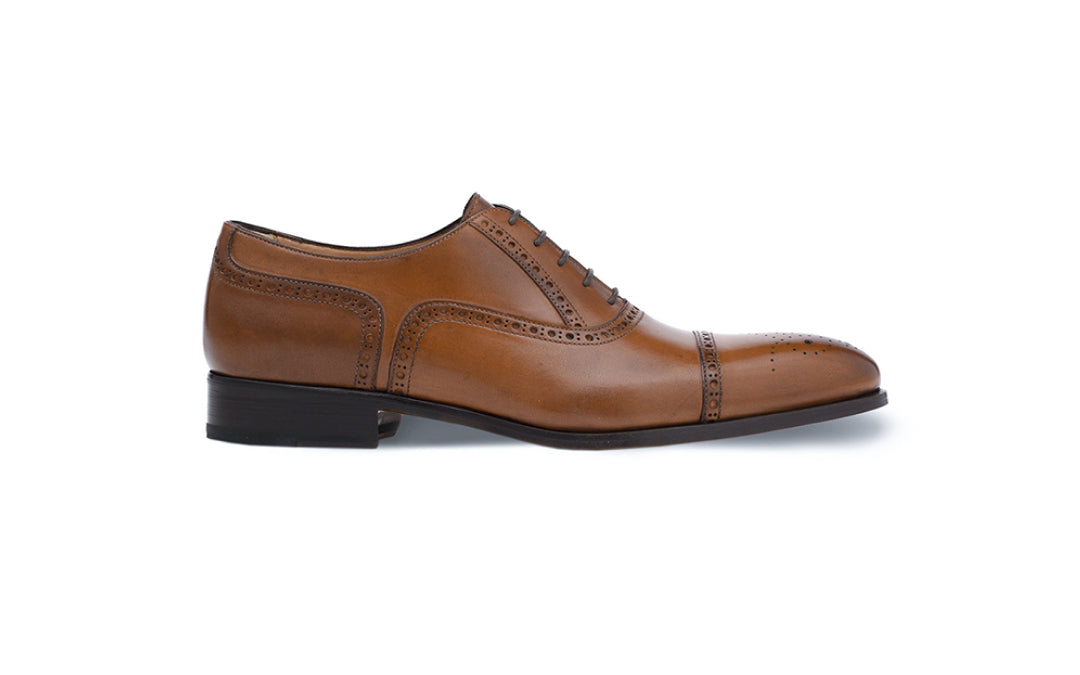 brown brogue captoe italian shoe