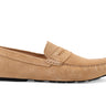 light brown suede driver shoe