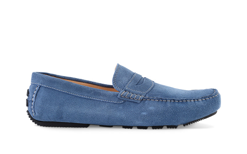 blue suede italian driver shoe