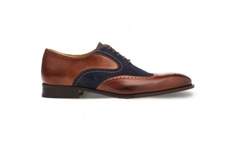 Wingtip Oxford Brown Antique & Blue Suede - Ace Marks