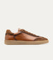 Men's caramel brown Italian leather and suede lace-up sneaker with beige rubber sole