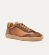 Men's caramel brown Italian leather and suede lace-up sneaker with beige rubber sole
