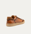 Men's caramel brown Italian leather and suede lace-up sneaker with beige rubber sole