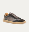 Men's dark brown Italian leather and suede lace-up sneaker with beige rubber sole