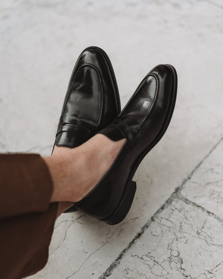 Dress Shoe Penny Loafer Black Antique Leather Ace Marks Dress Shoe Penny Loafer Black Antique Leather Ace Marks