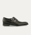 Men's black Italian leather double buckle monk strap dress shoe