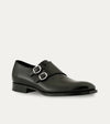 Men's black Italian leather double buckle monk strap dress shoe