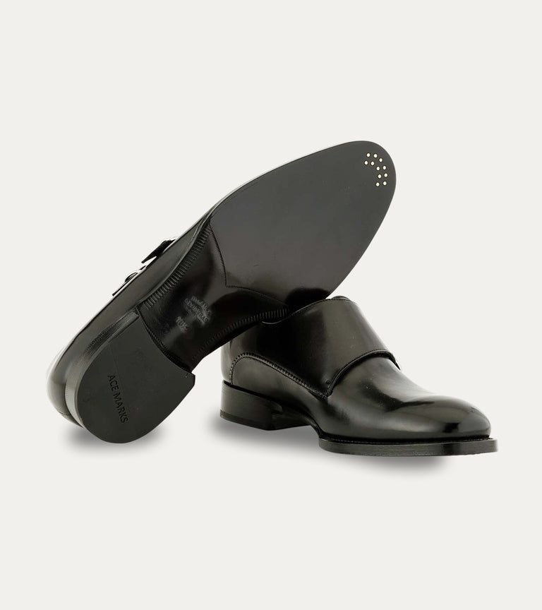 Men's black Italian leather double buckle monk strap dress shoe