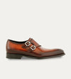 Men's medium brown Italian leather patina double buckle monk strap dress shoe