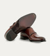 Men's dark brown Italian leather patina double buckle monk strap dress shoe