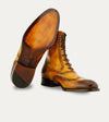 Men's caramel brown Italian leather patina lace-up dress boot