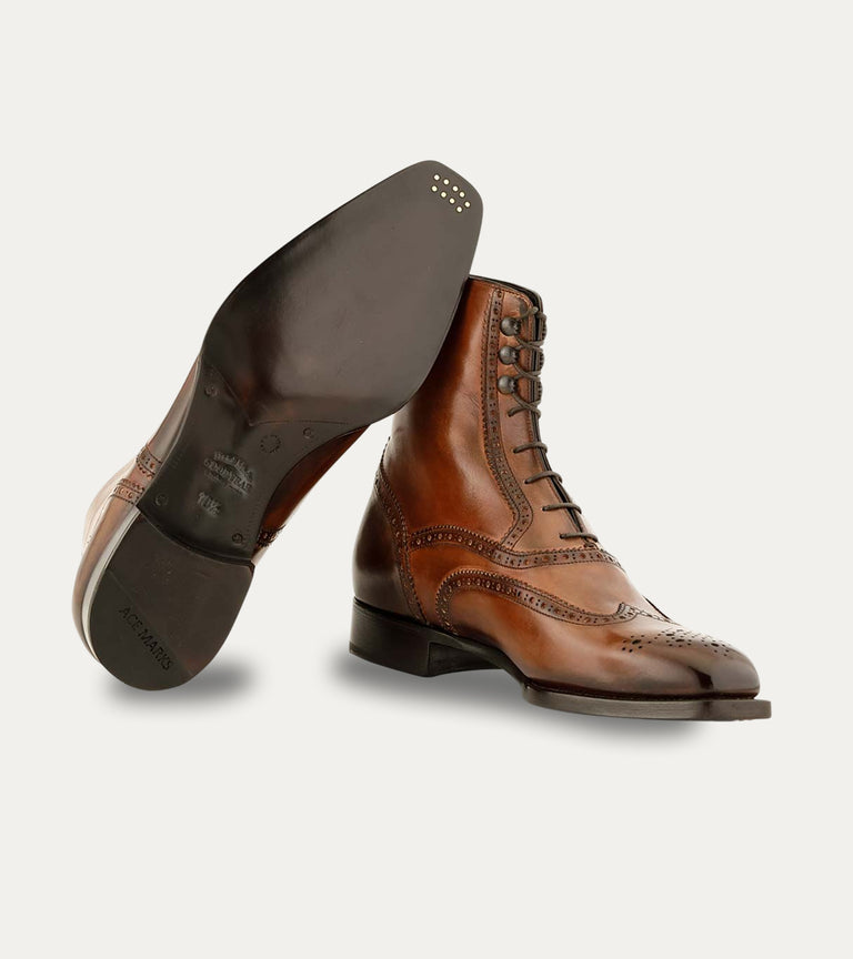 Men's dark brown Italian leather patina lace-up dress boot