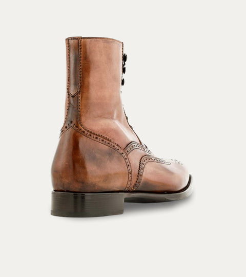 Men's dark brown Italian leather patina lace-up dress boot