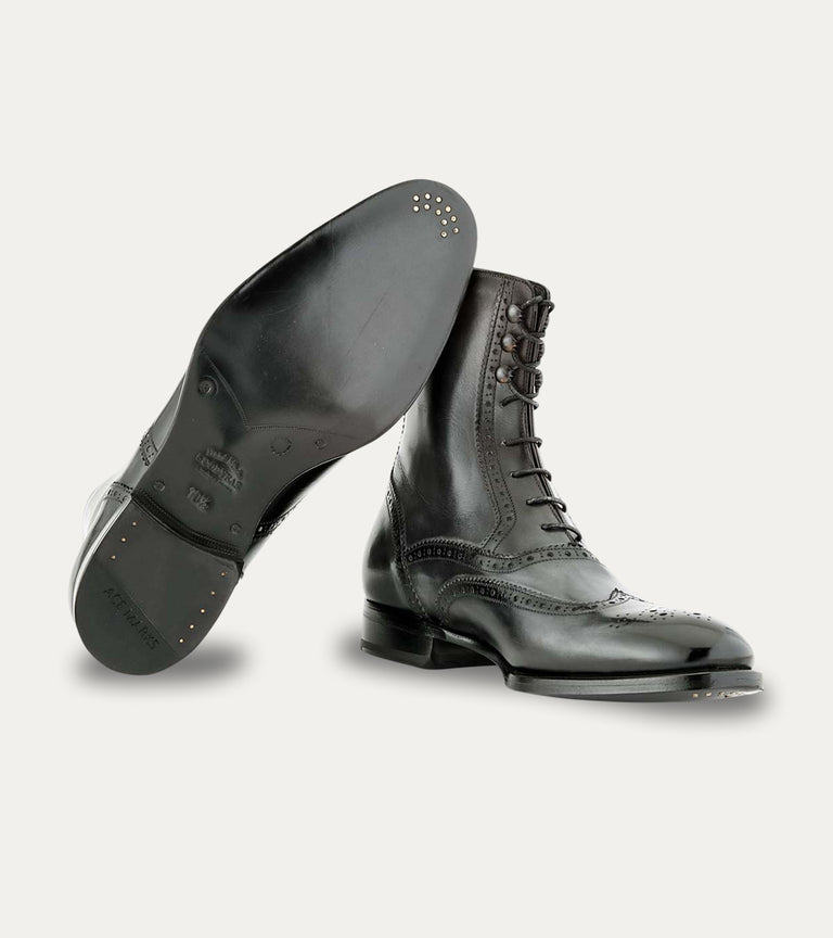 Men's dark grey Italian leather lace-up dress boot