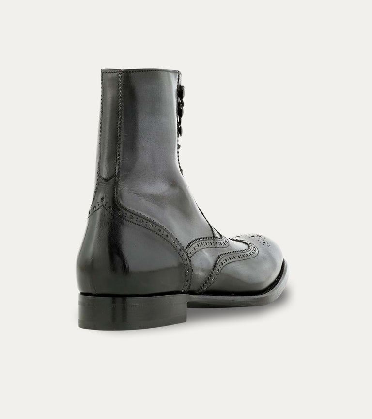 Men's dark grey Italian leather lace-up dress boot