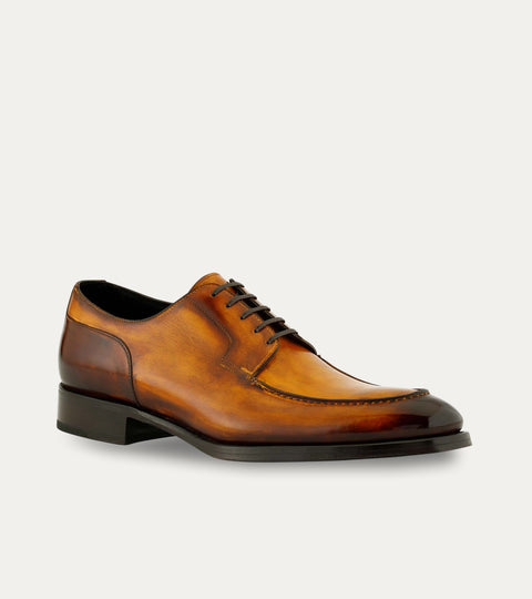 Men's light caramel brown patina Italian leather lace-up dress shoe