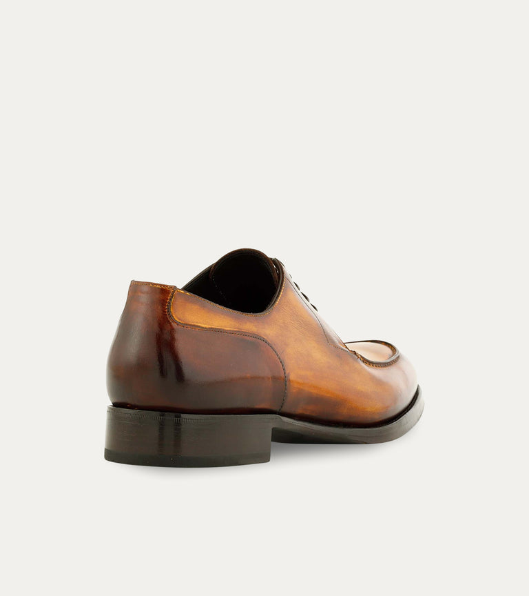 Men's light caramel brown patina Italian leather lace-up dress shoe