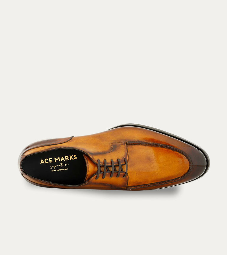 Men's light caramel brown patina Italian leather lace-up dress shoe