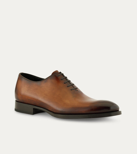 Men's brown Italian leather lace-up wholecut dress shoe