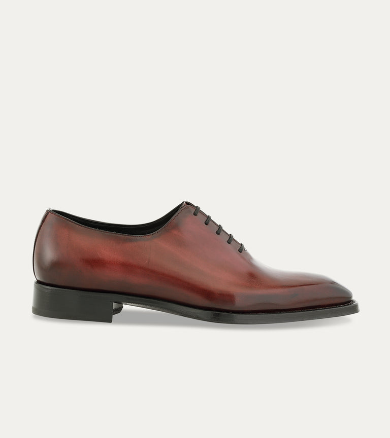 Men's medium brown Italian leather patina lace-up wholecut oxford dress shoe