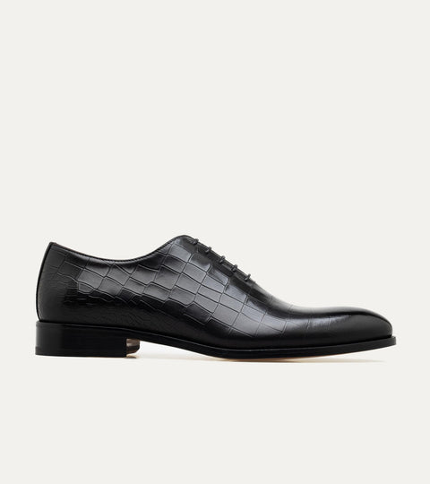 Wholecut Oxford Plain Toe Black Croc Antique - Ace Marks