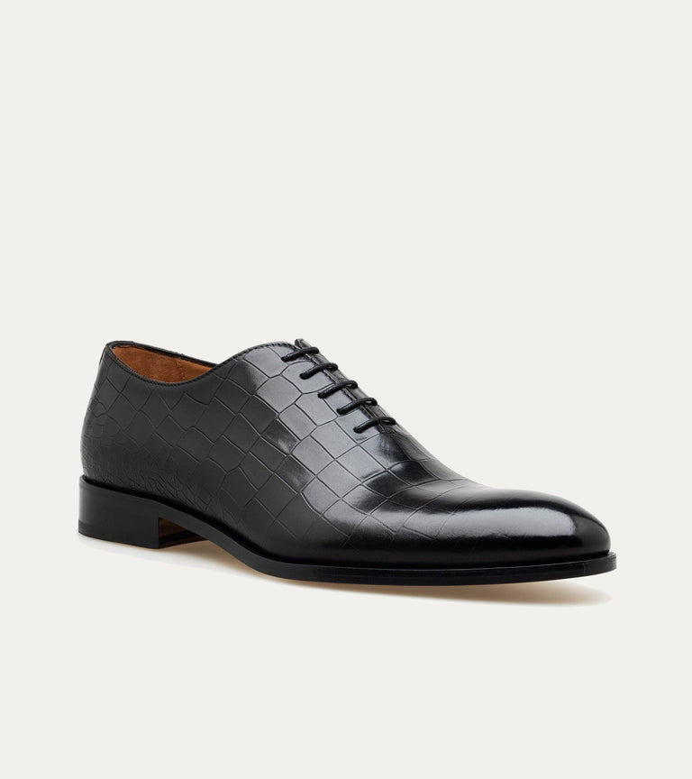Wholecut Oxford Plain Toe Black Croc Antique - Ace Marks