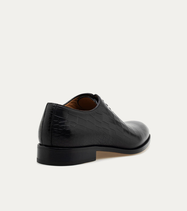 Wholecut Oxford Plain Toe Black Croc Antique - Ace Marks