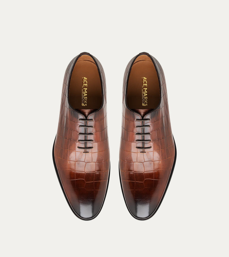 Wholecut Oxford Plain Toe Brandy Nicol Croc - Ace Marks