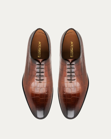 Wholecut Oxford Plain Toe Brandy Nicol Croc - Ace Marks