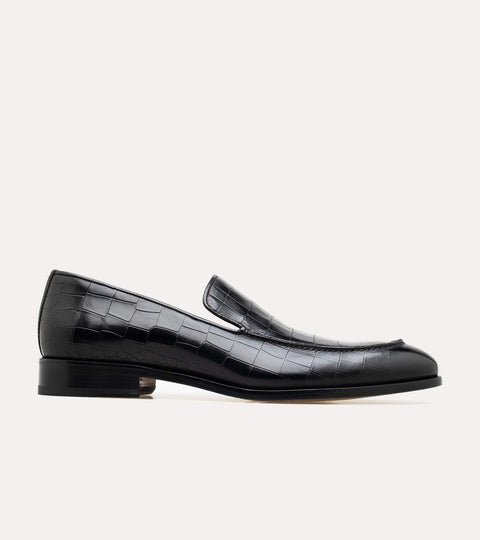 Enzo Stitch Toe Loafer in Black Croc - Ace Marks