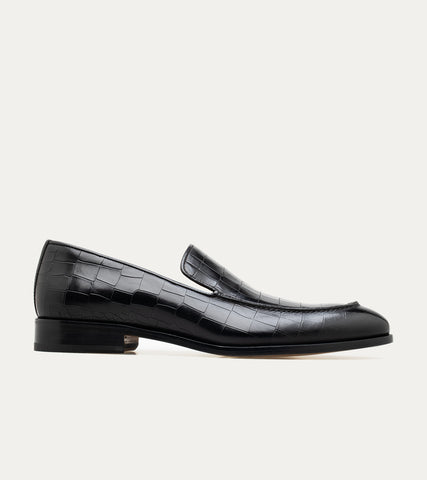 Enzo Stitch Toe Loafer in Black Croc