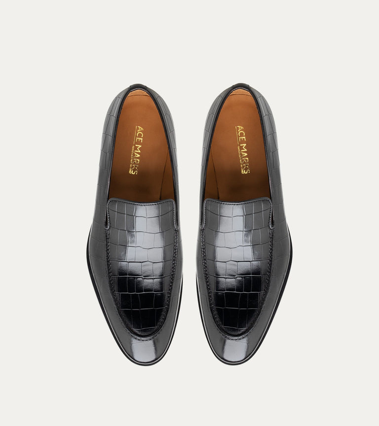 Enzo Stitch Toe Loafer in Black Croc - Ace Marks