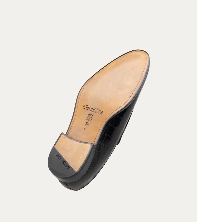 Enzo Stitch Toe Loafer in Black Croc - Ace Marks
