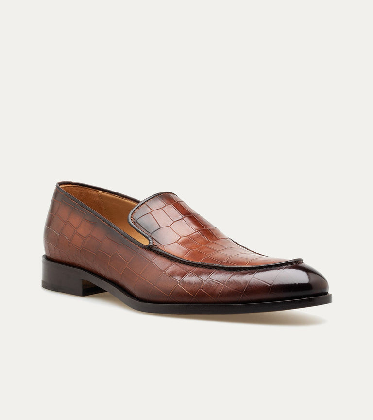 Enzo Stitch Toe Loafer in Brandy Nicol Croc - Ace Marks