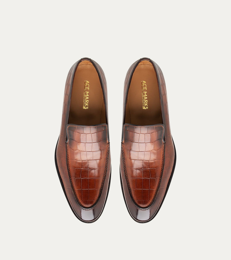 Enzo Stitch Toe Loafer in Brandy Nicol Croc - Ace Marks