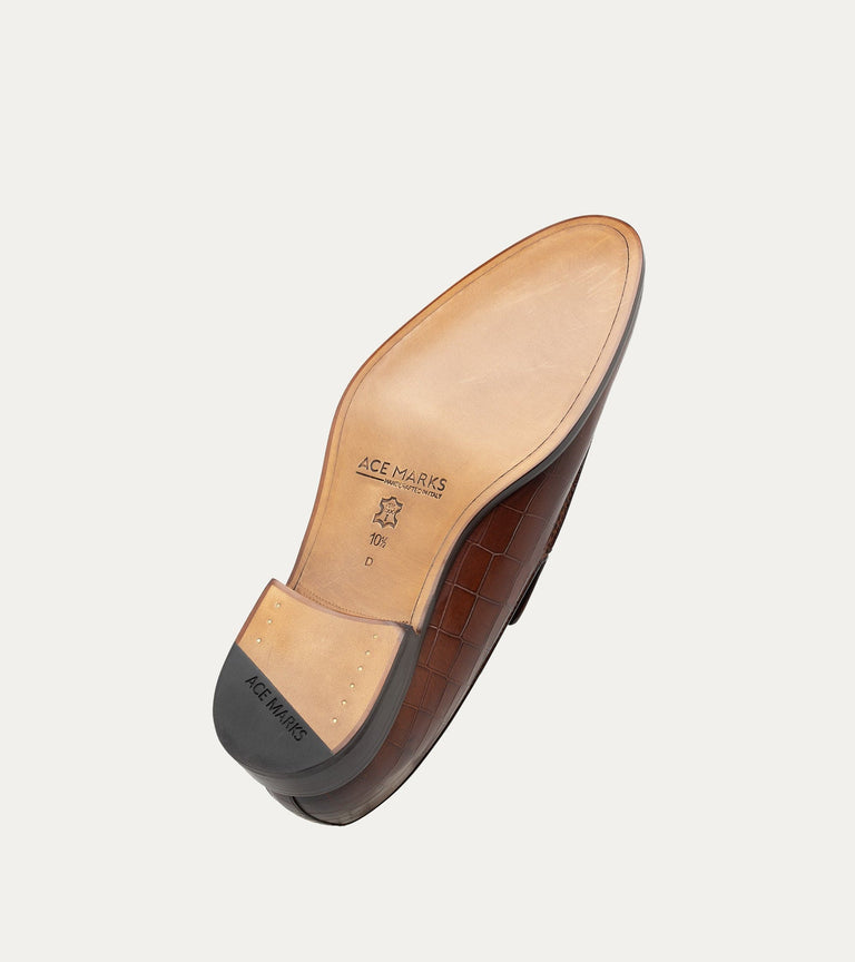 Enzo Stitch Toe Loafer in Brandy Nicol Croc - Ace Marks