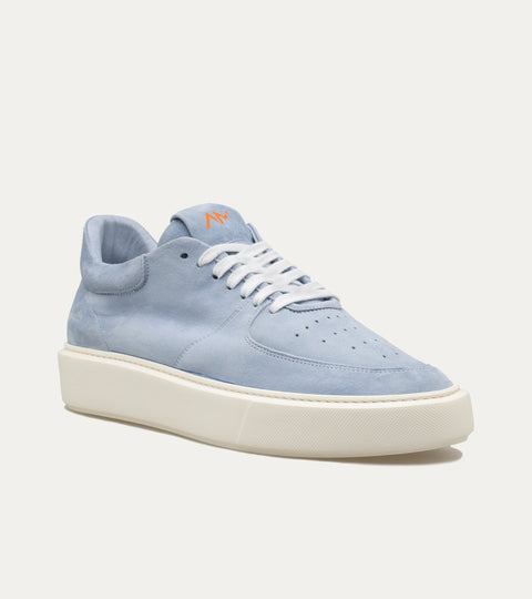 Lightweight Travel Sneaker in Light Blue Suede