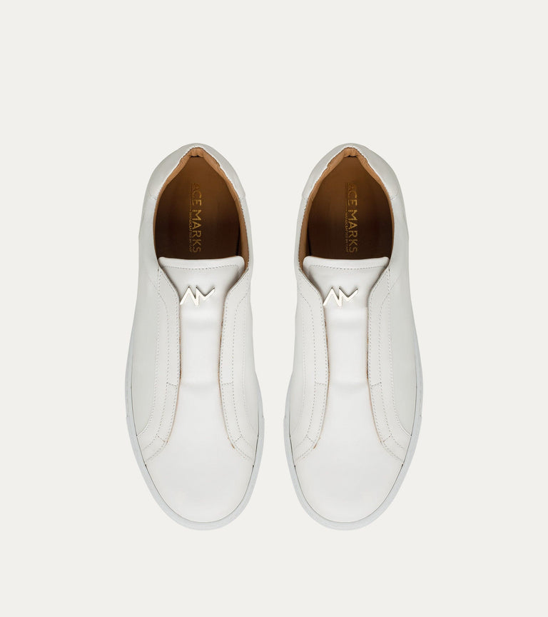 Elastic Slip On Sneaker In White Leather