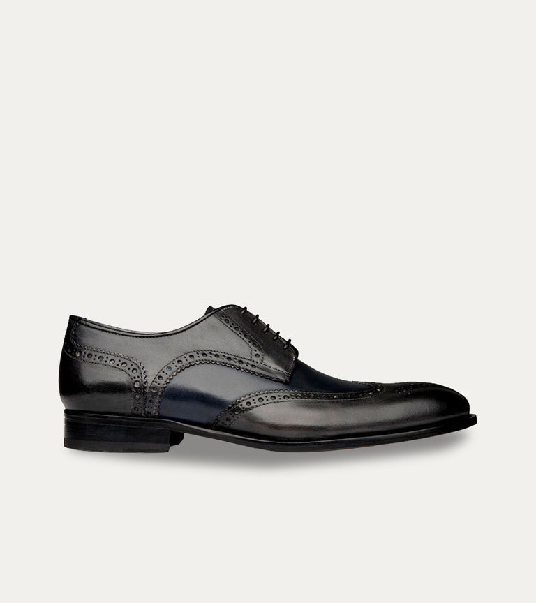 Dark Grey and Antique Blue Leather Lace-Up Dress Shoe