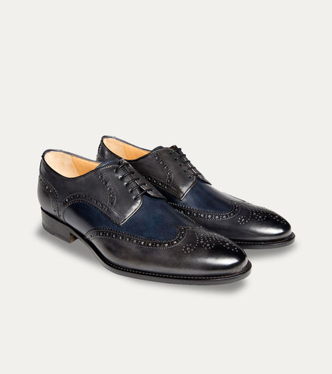 Dark Grey and Antique Blue Leather Lace-Up Dress Shoe