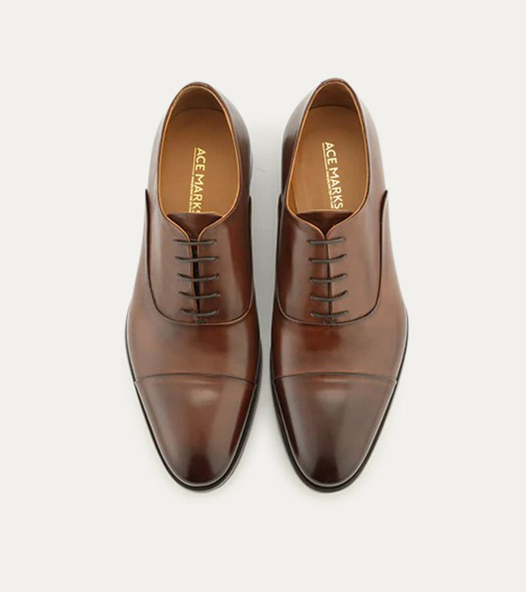 Cap Toe Oxford Brown Antique Leather - Ace Marks