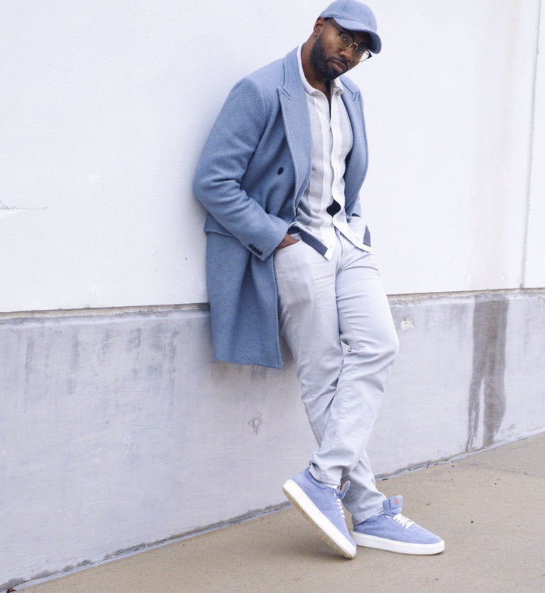 Lightweight Travel Sneaker in Light Blue Suede