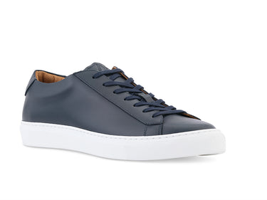 dress sneaker navy leather white outsole