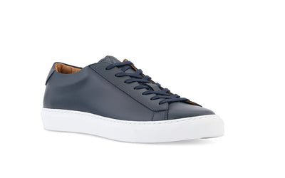 dress sneaker navy leather white outsole