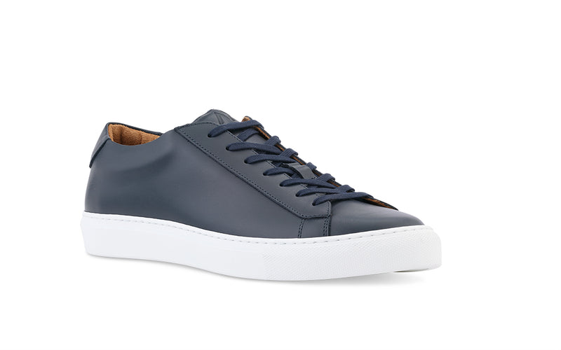 dress sneaker navy leather white outsole