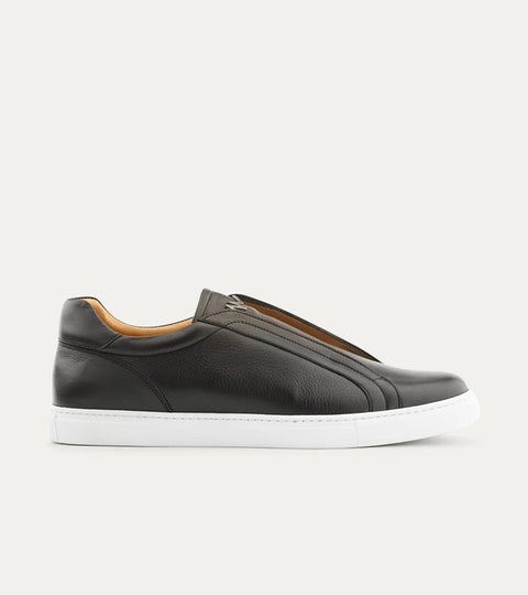 Elastic Slip On Sneaker In Black Leather - Ace Marks