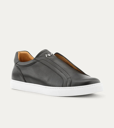 Elastic Slip On Sneaker In Black Leather - Ace Marks